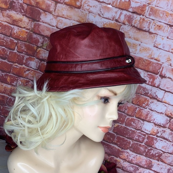 Vintage Coach Burgundy Red Leather Bucket Hat - Picture 3 of 10